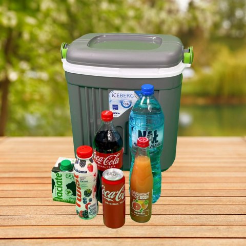 Lodówka turystyczna 20L KAMAI ICEBERG na wkłady mrożące, ciemno-szara z zieloną rączką Lodówka turystyczna 20L KAMAI ICEBERG na wkłady mrożące, ciemno-szara z zieloną rączką