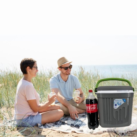 Lodówka turystyczna 20L KAMAI ICEBERG na wkłady mrożące, ciemno-szara z zieloną rączką Lodówka turystyczna 20L KAMAI ICEBERG na wkłady mrożące, ciemno-szara z zieloną rączką