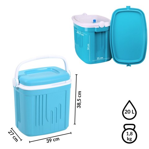 Lodówka turystyczna 20L KAMAI ICEBERG na wkłady mrożące, turkusowa z białą rączką Lodówka turystyczna 20L KAMAI ICEBERG na wkłady mrożące, turkusowa z białą rączką