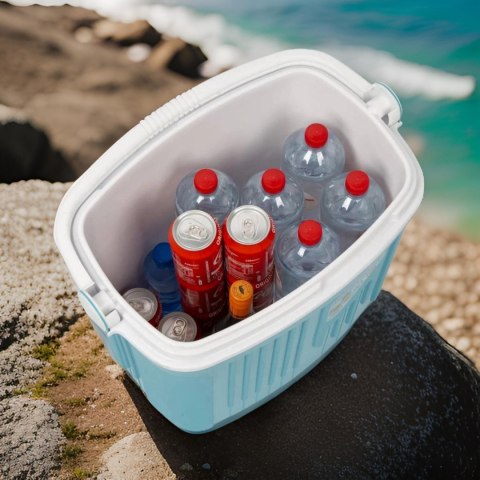 Lodówka turystyczna 20L KAMAI ICEBERG na wkłady mrożące, turkusowa z białą rączką Lodówka turystyczna 20L KAMAI ICEBERG na wkłady mrożące, turkusowa z białą rączką