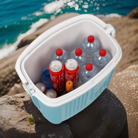 Lodówka turystyczna 20L KAMAI ICEBERG na wkłady mrożące, turkusowa z białą rączką Lodówka turystyczna 20L KAMAI ICEBERG na wkłady mrożące, turkusowa z białą rączką