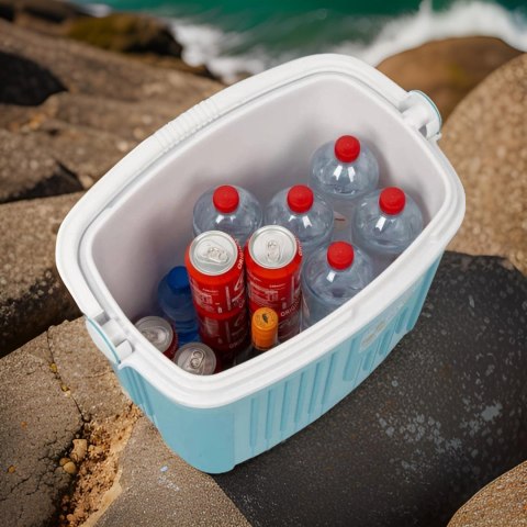 Lodówka turystyczna 20L KAMAI ICEBERG na wkłady mrożące, turkusowa z białą rączką Lodówka turystyczna 20L KAMAI ICEBERG na wkłady mrożące, turkusowa z białą rączką