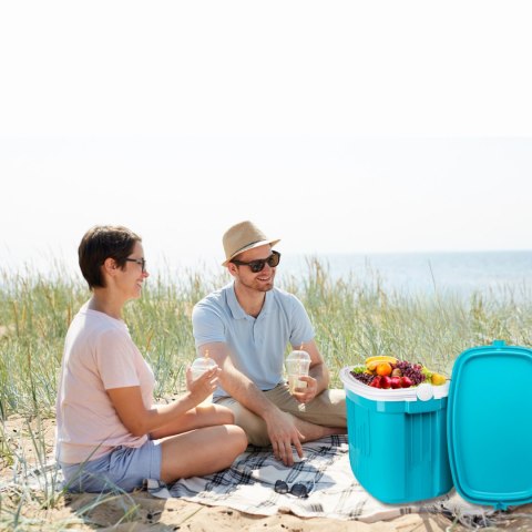 Lodówka turystyczna 20L KAMAI ICEBERG na wkłady mrożące, turkusowa z białą rączką Lodówka turystyczna 20L KAMAI ICEBERG na wkłady mrożące, turkusowa z białą rączką