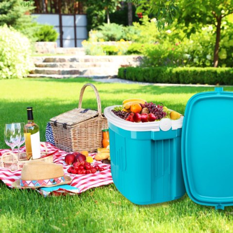 Lodówka turystyczna 20L KAMAI ICEBERG na wkłady mrożące, turkusowa z białą rączką Lodówka turystyczna 20L KAMAI ICEBERG na wkłady mrożące, turkusowa z białą rączką