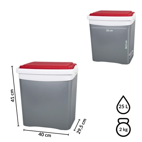 Lodówka turystyczna 25L KAMAI TROPIC na wkłady mrożące, szara z czerwoną pokrywą i białą rączką Lodówka turystyczna 25L KAMAI TROPIC na wkłady mrożące, szara z czerwoną pokrywą i białą rączką
