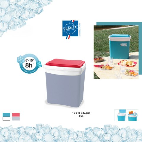 Lodówka turystyczna 25L KAMAI TROPIC na wkłady mrożące, szara z czerwoną pokrywą i białą rączką Lodówka turystyczna 25L KAMAI TROPIC na wkłady mrożące, szara z czerwoną pokrywą i białą rączką