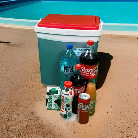 Lodówka turystyczna 25L KAMAI TROPIC na wkłady mrożące, szara z czerwoną pokrywą i białą rączką Lodówka turystyczna 25L KAMAI TROPIC na wkłady mrożące, szara z czerwoną pokrywą i białą rączką