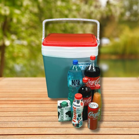 Lodówka turystyczna 25L KAMAI TROPIC na wkłady mrożące, szara z czerwoną pokrywą i białą rączką Lodówka turystyczna 25L KAMAI TROPIC na wkłady mrożące, szara z czerwoną pokrywą i białą rączką