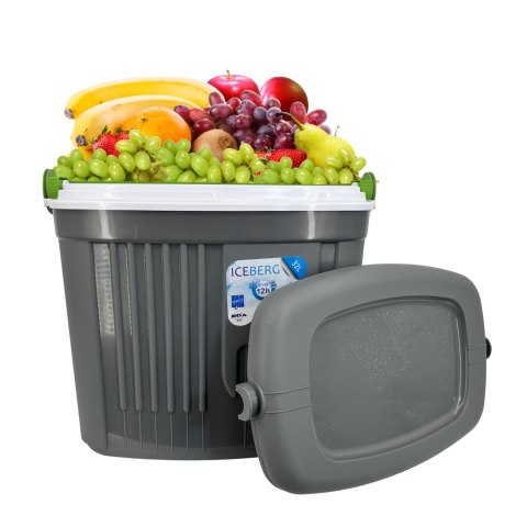 Lodówka turystyczna 32L KAMAI ICEBERG na wkłady mrożące, ciemno-szara z zieloną rączką Lodówka turystyczna 32L KAMAI ICEBERG na wkłady mrożące, ciemno-szara z zieloną rączką