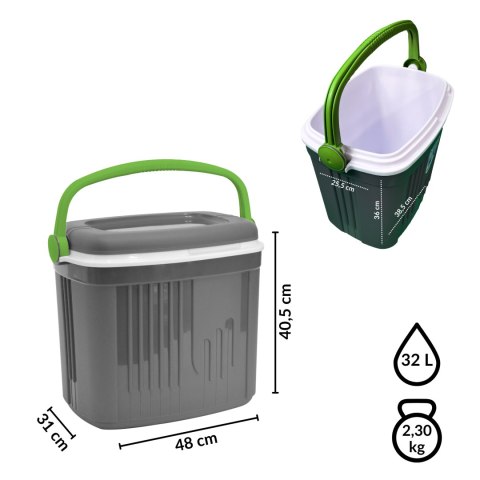 Lodówka turystyczna 32L KAMAI ICEBERG na wkłady mrożące, ciemno-szara z zieloną rączką Lodówka turystyczna 32L KAMAI ICEBERG na wkłady mrożące, ciemno-szara z zieloną rączką