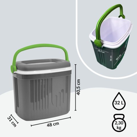 Lodówka turystyczna 32L KAMAI ICEBERG na wkłady mrożące, ciemno-szara z zieloną rączką Lodówka turystyczna 32L KAMAI ICEBERG na wkłady mrożące, ciemno-szara z zieloną rączką