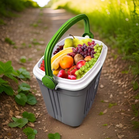 Lodówka turystyczna 32L KAMAI ICEBERG na wkłady mrożące, ciemno-szara z zieloną rączką Lodówka turystyczna 32L KAMAI ICEBERG na wkłady mrożące, ciemno-szara z zieloną rączką