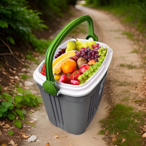 Lodówka turystyczna 32L KAMAI ICEBERG na wkłady mrożące, ciemno-szara z zieloną rączką Lodówka turystyczna 32L KAMAI ICEBERG na wkłady mrożące, ciemno-szara z zieloną rączką