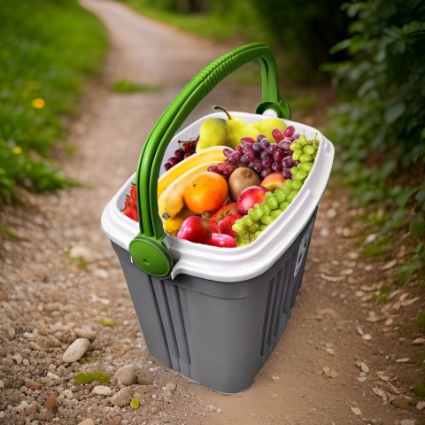 Lodówka turystyczna 32L KAMAI ICEBERG na wkłady mrożące, ciemno-szara z zieloną rączką Lodówka turystyczna 32L KAMAI ICEBERG na wkłady mrożące, ciemno-szara z zieloną rączką