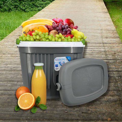 Lodówka turystyczna 32L KAMAI ICEBERG na wkłady mrożące, ciemno-szara z zieloną rączką Lodówka turystyczna 32L KAMAI ICEBERG na wkłady mrożące, ciemno-szara z zieloną rączką