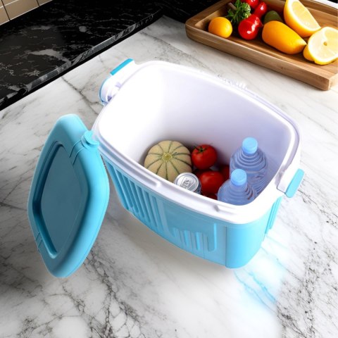 Lodówka turystyczna 32L KAMAI ICEBERG na wkłady mrożące, turkusowa z białą rączką Lodówka turystyczna 32L KAMAI ICEBERG na wkłady mrożące, turkusowa z białą rączką