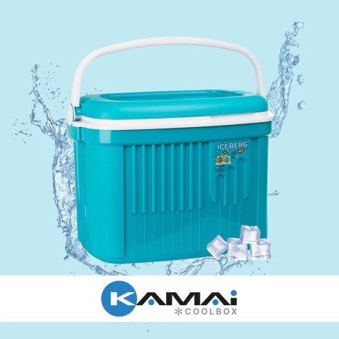 Lodówka turystyczna 42L KAMAI ICEBERG na wkłady mrożące, turkusowa z białą rączką Lodówka turystyczna 42L KAMAI ICEBERG na wkłady mrożące, turkusowa z białą rączką
