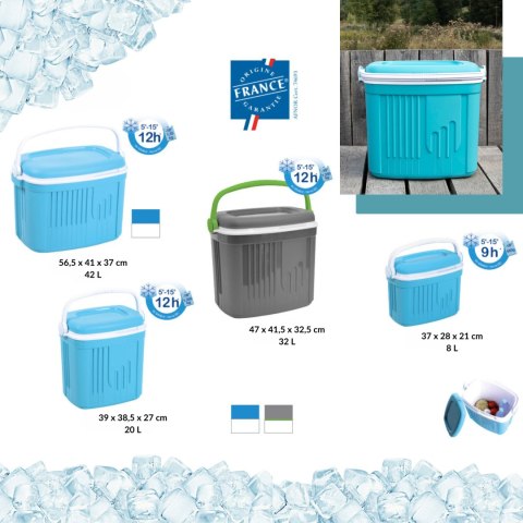 Lodówka turystyczna 42L KAMAI ICEBERG na wkłady mrożące, turkusowa z białą rączką Lodówka turystyczna 42L KAMAI ICEBERG na wkłady mrożące, turkusowa z białą rączką