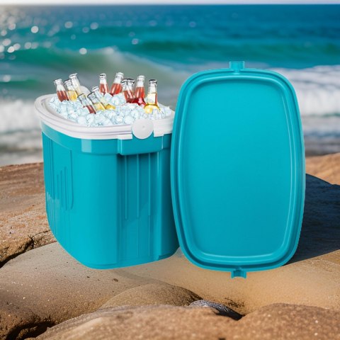 Lodówka turystyczna 42L KAMAI ICEBERG na wkłady mrożące, turkusowa z białą rączką Lodówka turystyczna 42L KAMAI ICEBERG na wkłady mrożące, turkusowa z białą rączką