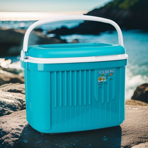 Lodówka turystyczna 42L KAMAI ICEBERG na wkłady mrożące, turkusowa z białą rączką Lodówka turystyczna 42L KAMAI ICEBERG na wkłady mrożące, turkusowa z białą rączką