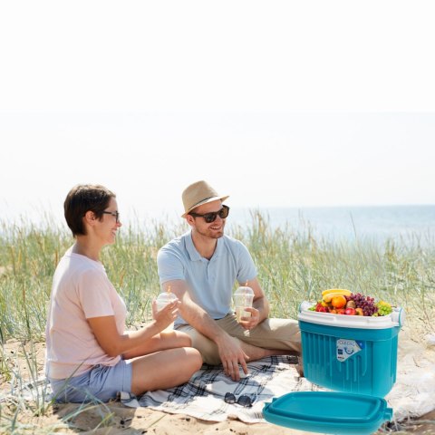 Lodówka turystyczna 8L KAMAI ICEBERG na wkłady mrożące, turkusowa z białą rączką Lodówka turystyczna 8L KAMAI ICEBERG na wkłady mrożące, turkusowa z białą rączką