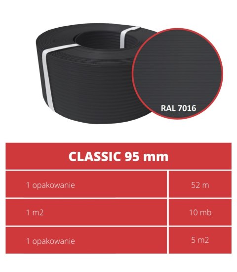 Taśma ogrodzeniowa 52mb Thermoplast® CLASSIC LINE 9,5cm GRAFIT Taśma ogrodzeniowa 52mb Thermoplast® CLASSIC LINE 9,5cm GRAFIT