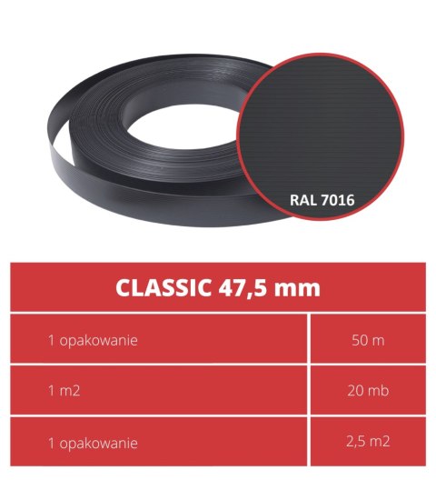 Taśma ogrodzeniowa 50mb Thermoplast® CLASSIC LINE 4,75cm GRAFIT Taśma ogrodzeniowa 50mb Thermoplast® CLASSIC LINE 4,75cm GRAFIT