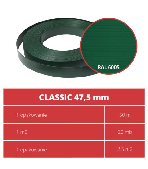 Taśma ogrodzeniowa 50mb Thermoplast® CLASSIC LINE 4,75cm ZIELONA Taśma ogrodzeniowa 50mb Thermoplast® CLASSIC LINE 4,75cm ZIELONA