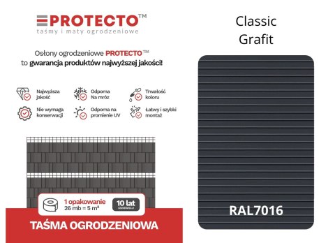 Taśma ogrodzeniowa ROLKA 26mb CLASSIC 19cm PROTECTO™ GRAFIT Taśma ogrodzeniowa ROLKA 26mb CLASSIC 19cm PROTECTO™ GRAFIT