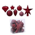 Komplet 19 Bombek Choinkowych Kamai Christmas Decoration® - Kolor Burgund z Gwiazdą na Czubek