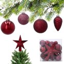 Komplet 19 Bombek Choinkowych Kamai Christmas Decoration® - Kolor Burgund z Gwiazdą na Czubek