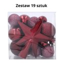 Komplet 19 Bombek Choinkowych Kamai Christmas Decoration® - Kolor Burgund z Gwiazdą na Czubek
