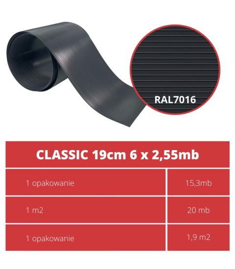 Taśma ogrodzeniowa PASKI 6 x 2,55mb CLASSIC 19cm PROTECTO™ GRAFIT + 12 klipsów GRATIS Taśma ogrodzeniowa PASKI 6 x 2,55mb CLASSIC 19cm PROTECTO™ GRAFIT + 12 klipsów GRATIS