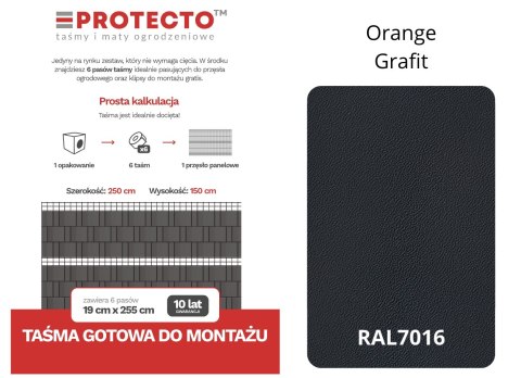 Taśma ogrodzeniowa PASKI 6 x 2,55mb ORANGE 19cm PROTECTO™ GRAFIT + 12 klipsów GRATIS Taśma ogrodzeniowa PASKI 6 x 2,55mb ORANGE 19cm PROTECTO™ GRAFIT + 12 klipsów GRATIS
