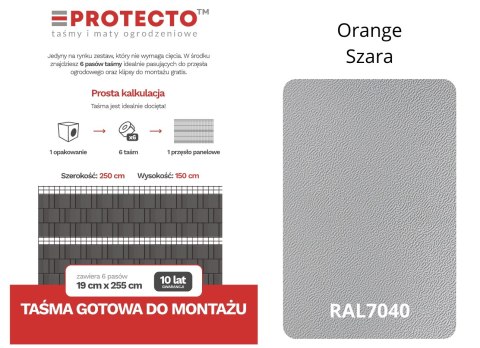 Taśma ogrodzeniowa PASKI 6 x 2,55mb ORANGE 19cm PROTECTO™ SZARA + 12 klipsów GRATIS Taśma ogrodzeniowa PASKI 6 x 2,55mb ORANGE 19cm PROTECTO™ SZARA + 12 klipsów GRATIS