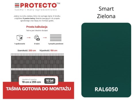 Taśma ogrodzeniowa PASKI 6 x 2,55mb SMART 19cm PROTECTO™ ZIELONA + 12 klipsów GRATIS Taśma ogrodzeniowa PASKI 6 x 2,55mb SMART 19cm PROTECTO™ ZIELONA + 12 klipsów GRATIS