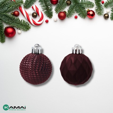 Zestaw 16 Eleganckich Bombek Kamai Christmas Decoration® o Średnicy 4 cm - Kolor Burgund Zestaw 16 Eleganckich Bombek Kamai Christmas Decoration® o Średnicy 4 cm - Kolor Burgund
