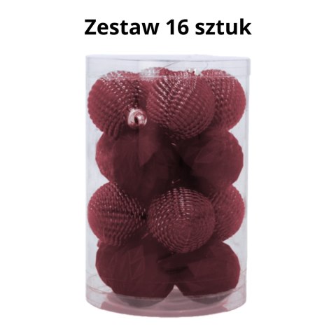 Zestaw 16 Eleganckich Bombek Kamai Christmas Decoration® o Średnicy 4 cm - Kolor Burgund Zestaw 16 Eleganckich Bombek Kamai Christmas Decoration® o Średnicy 4 cm - Kolor Burgund