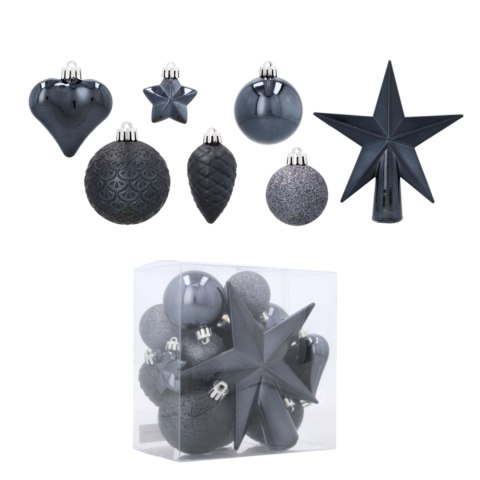 Komplet 19 Bombek Choinkowych Kamai Christmas Decoration® - Kolor Antracyt z Gwiazdą na Czubek Komplet 19 Bombek Choinkowych Kamai Christmas Decoration® - Kolor Antracyt z Gwiazdą na Czubek
