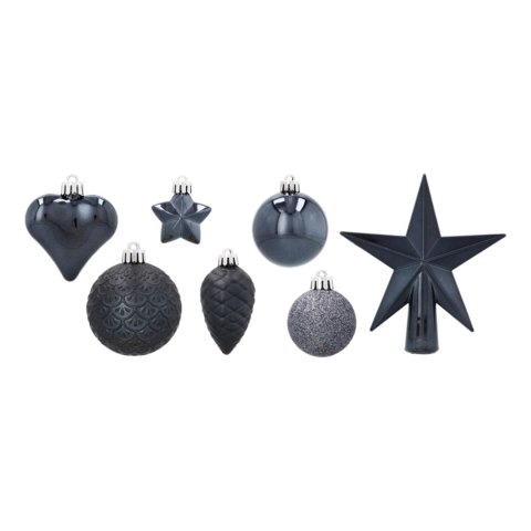 Komplet 19 Bombek Choinkowych Kamai Christmas Decoration® - Kolor Antracyt z Gwiazdą na Czubek Komplet 19 Bombek Choinkowych Kamai Christmas Decoration® - Kolor Antracyt z Gwiazdą na Czubek