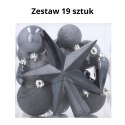 Komplet 19 Bombek Choinkowych Kamai Christmas Decoration® - Kolor Antracyt z Gwiazdą na Czubek
