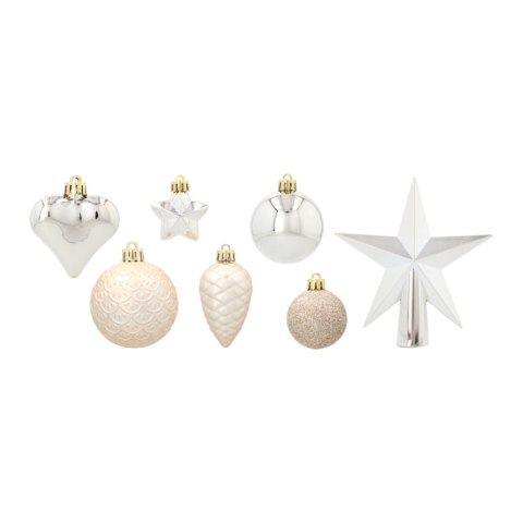 Komplet 19 Bombek Choinkowych Kamai Christmas Decoration® - Kolor Szampański z Gwiazdą na Czubek Komplet 19 Bombek Choinkowych Kamai Christmas Decoration® - Kolor Szampański z Gwiazdą na Czubek