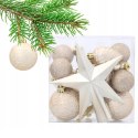 Komplet 19 Bombek Choinkowych Kamai Christmas Decoration® - Kolor Szampański z Gwiazdą na Czubek