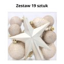 Komplet 19 Bombek Choinkowych Kamai Christmas Decoration® - Kolor Szampański z Gwiazdą na Czubek