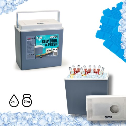 Lodówka samochodowa elektryczna 24L KAMAI ICEGO, zasilanie 12-230V, niebieska Lodówka samochodowa elektryczna 24L KAMAI ICEGO, zasilanie 12-230V, niebieska