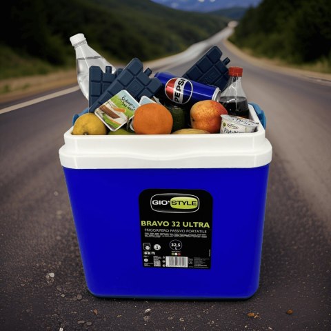 Lodówka turystyczna 32,5L KAMAI BRAVO na wkłady mrożące, niebieska z błękitną pokrywą i uchwytem Lodówka turystyczna 32,5L KAMAI BRAVO na wkłady mrożące, niebieska z błękitną pokrywą i uchwytem