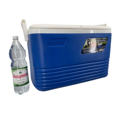 Lodówka turystyczna 60L Kamai Coolbox na wkłady mrożące, niebieska z miejscem na butelki na pokrywie Lodówka turystyczna 60L Kamai Coolbox na wkłady mrożące, niebieska z miejscem na butelki na pokrywie