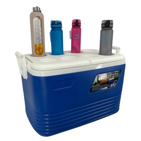 Lodówka turystyczna 60L Kamai Coolbox na wkłady mrożące, niebieska z miejscem na butelki na pokrywie Lodówka turystyczna 60L Kamai Coolbox na wkłady mrożące, niebieska z miejscem na butelki na pokrywie