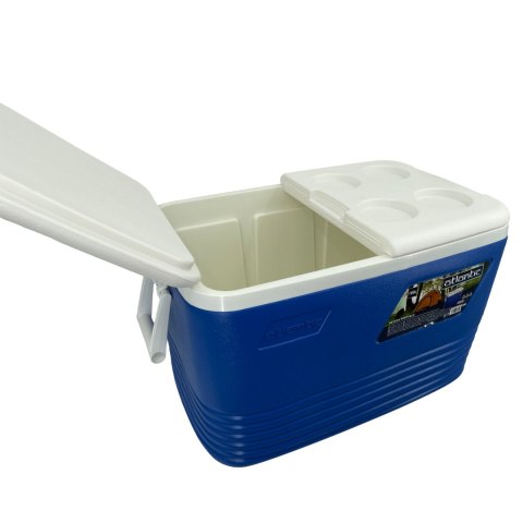Lodówka turystyczna 60L Kamai Coolbox na wkłady mrożące, niebieska z miejscem na butelki na pokrywie Lodówka turystyczna 60L Kamai Coolbox na wkłady mrożące, niebieska z miejscem na butelki na pokrywie