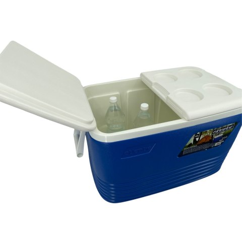 Lodówka turystyczna 60L Kamai Coolbox na wkłady mrożące, niebieska z miejscem na butelki na pokrywie Lodówka turystyczna 60L Kamai Coolbox na wkłady mrożące, niebieska z miejscem na butelki na pokrywie